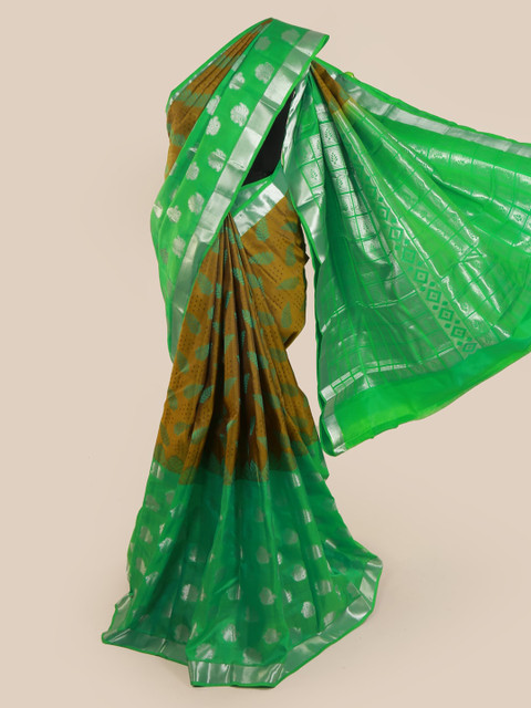 

Pothys Green & Brown Pure Silk Woven Design Kanjeevaram Saree