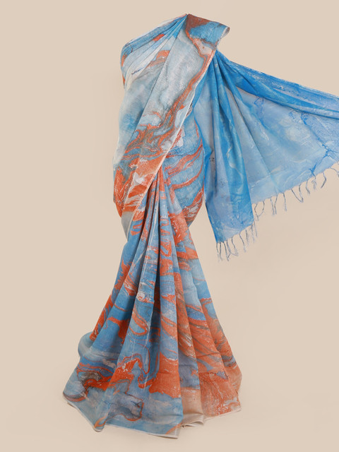 

Pothys Blue Printed Linen Blend Saree