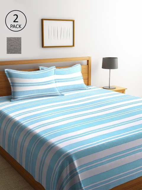 

KLOTTHE Set Of 2 Striped Double Bed Covers With 4 Pillow Covers, Brown