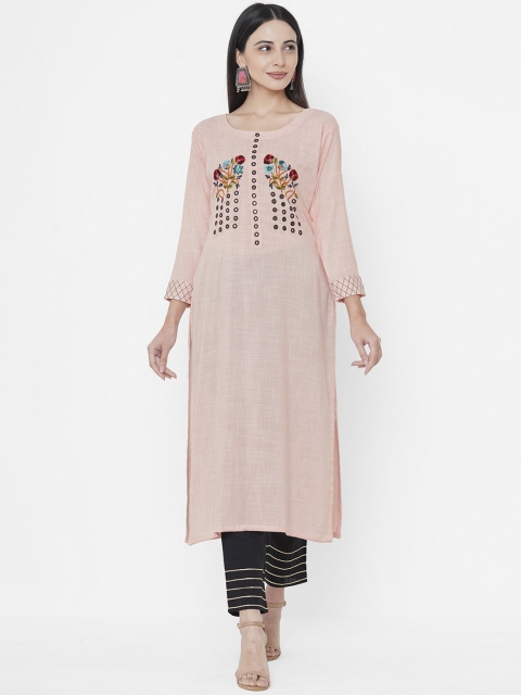 

Fashor Women Peach-coloured Embroidered Thread Work Kurta