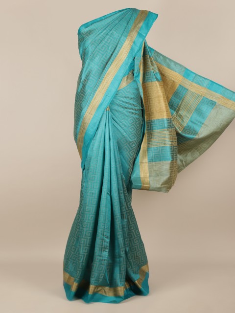 

Pothys Blue Solid Jute Silk Saree