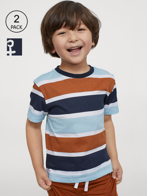 

H&M Boys Blue & Brown Striped 2 Pack T-shirts
