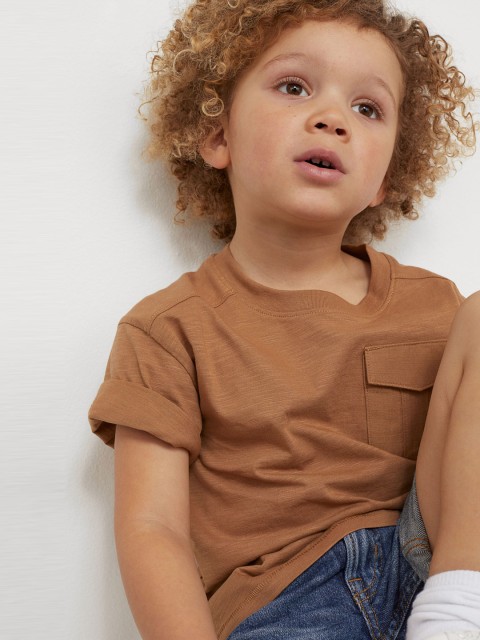 

H&M Boys Beige Cotton Pocket-detail T-shirt