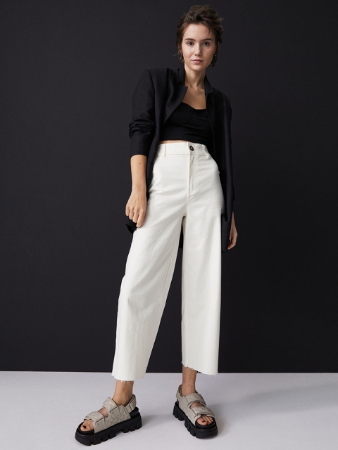 

H&M Women White Solid Wide Jeans