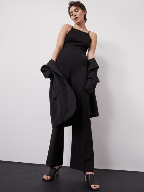 H&M Woman Black CottonWide crease-leg trousers