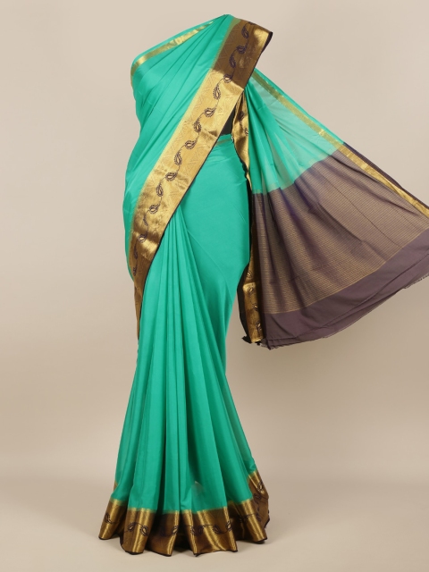 

Pothys Green Solid Poly Georgette Saree