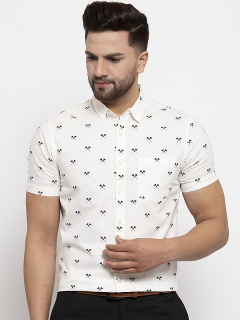 

Purple State Men White Slim Fit Printed Casual Shirt