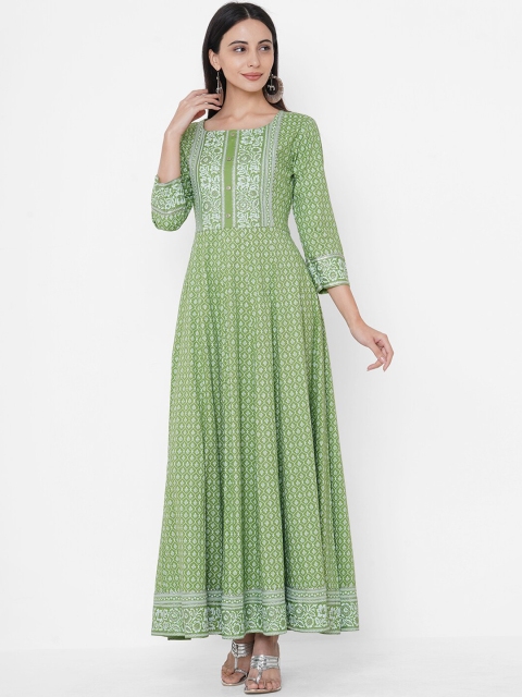 

FASHOR Women Green Printed Maxi Dress