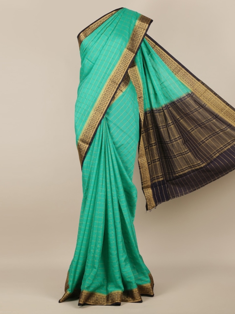

Pothys Green Checked Poly Georgette Saree