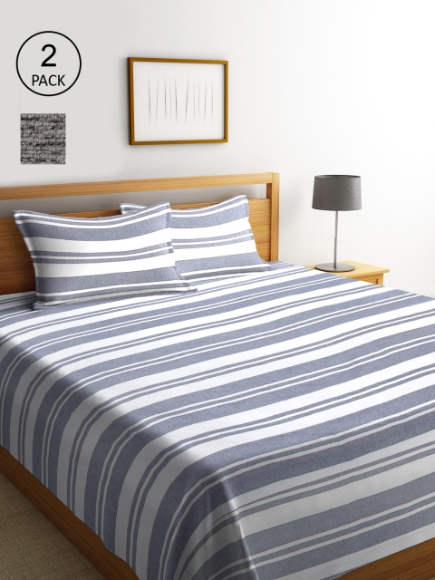 

KLOTTHE Set Of 2 Striped Double King Bed Covers With 4 Pillow Covers, Grey