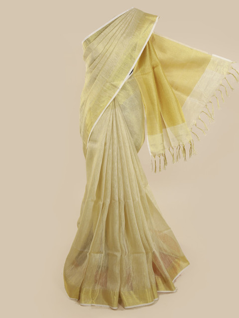 

Pothys Cream-Coloured Solid Linen Blend Saree