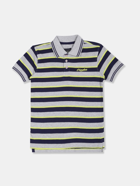

Cherokee Boys Grey & Navy Blue Striped Polo Collar T-shirt