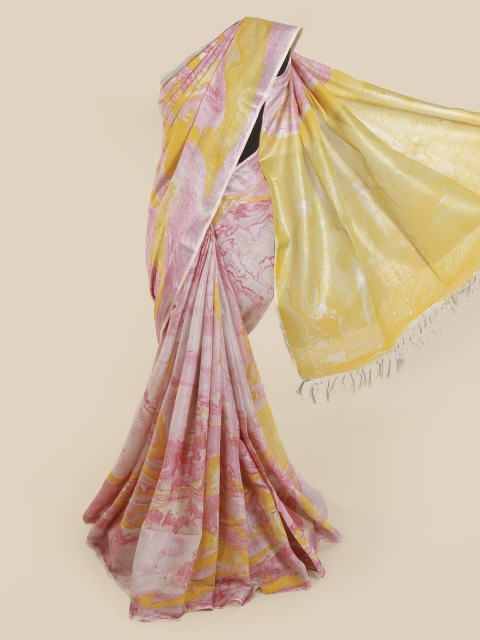 

Pothys Pink Printed Linen Blend Saree