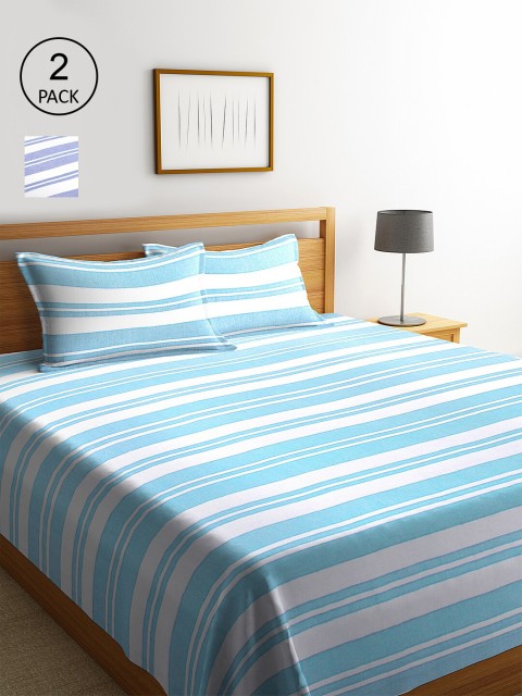 

KLOTTHE Set Of 2 Striped Double King Bed Covers with 4 Pillow Covers, Grey