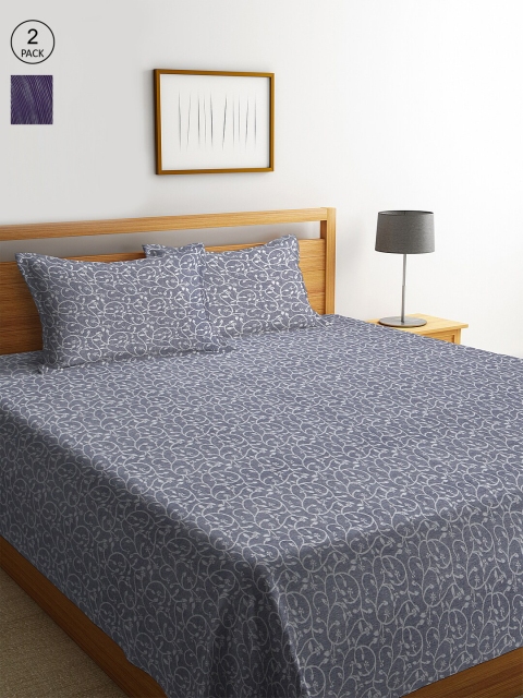 

KLOTTHE Set Of 2 Striped Double King Bed Covers with 4 Pillow Covers, Grey