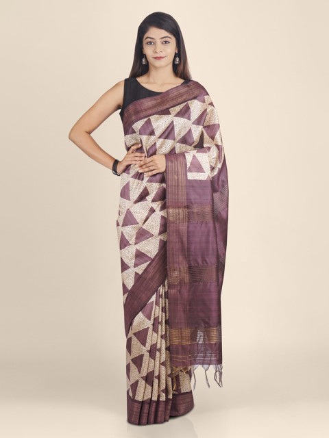 

KAJREE Beige Printed Pure Linen Saree