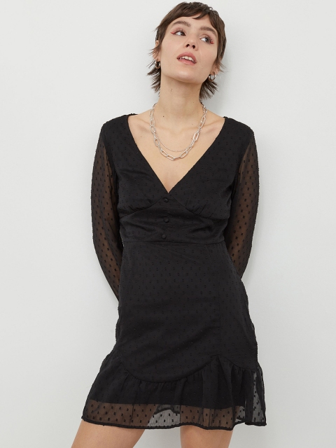 

H&M Women Black Solid Chiffon And Plumeti Sustainable Dress