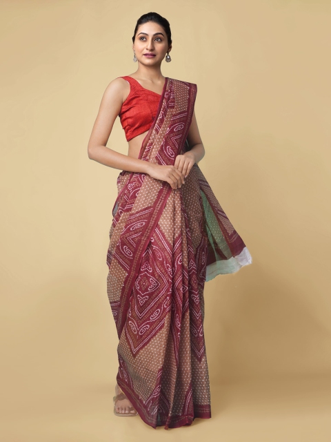 

Unnati Silks Women Brown Handloom Sustainable Bandhani Kota Cotton Saree