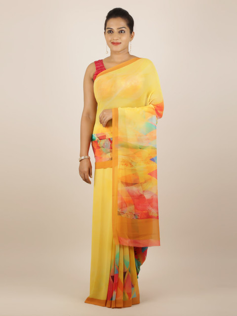 

Pothys Yellow Solid Poly Georgette Saree