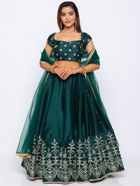 

6Y COLLECTIVE Green Semi-stitched Lehenga -unstitched blouse & stitched dupatta