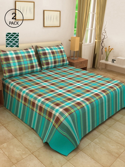 

KLOTTHE Set Of 2 Woven-Design Double Bed Covers With 4 Pillow Covers, Green