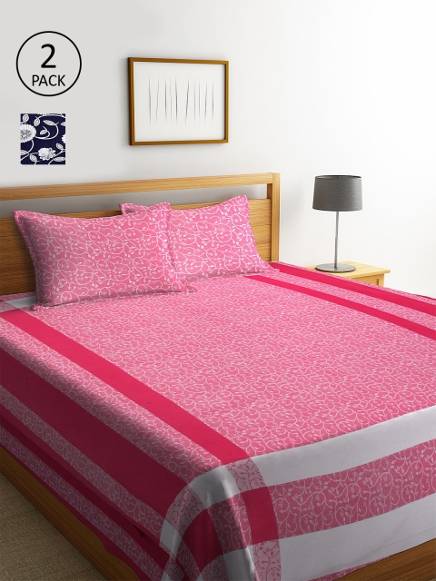 

KLOTTHE Set Of 2 Floral Double King Bed Covers With 4 Pillow Covers, Navy blue