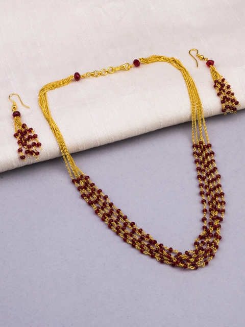 

Alankruthi Gold-Plated & Red Beaded Handcrafted Jewellery Set