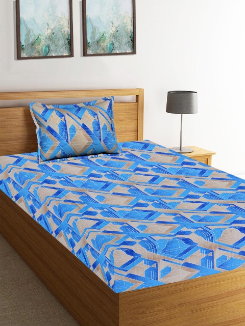 

Tistabene Blue Geometric 180 TC Cotton 1 Single Bedsheet with 1 Pillow Covers