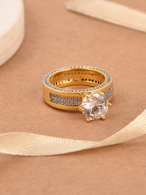 

Tistabene Gold-Plated White Stone-Studded Solitaire Finger Ring