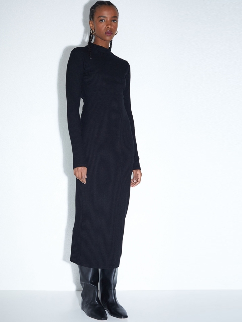 

H&M Women Black Self Design Sheath Dress Open Back with a Twisted Detail