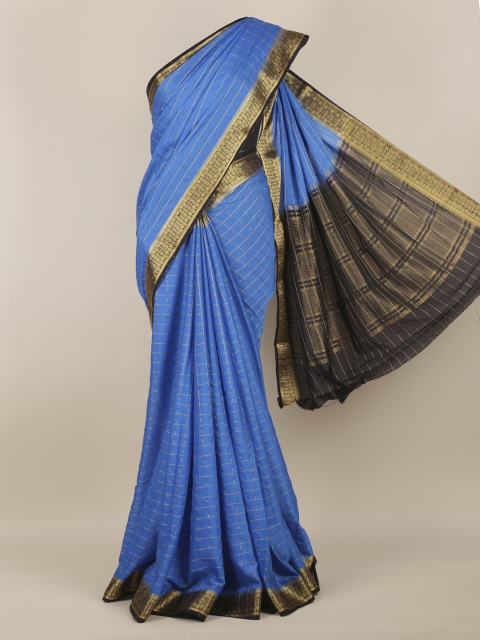 

Pothys Blue & Golden-Coloured Poly Georgette Checked Saree