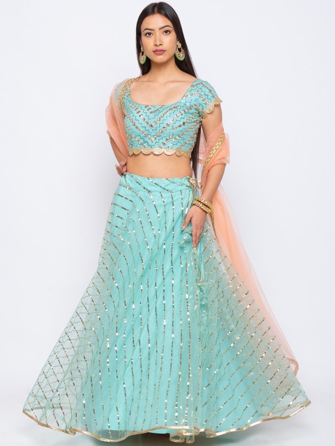 

6Y COLLECTIVE Turquoise Blue Semi-stitched Lehenga-unstitched blouse &stitched dupatta