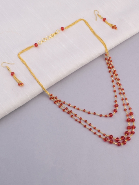 

Alankruthi Gold-Plated Red Beaded Handcrafted Layered Jewellery Set