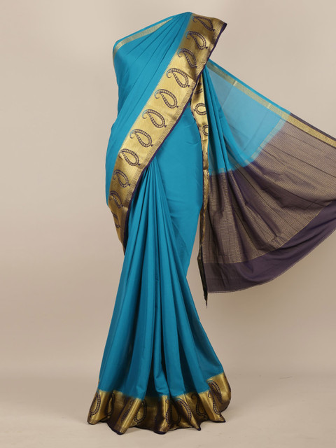 

Pothys Blue Solid Poly Georgette Saree
