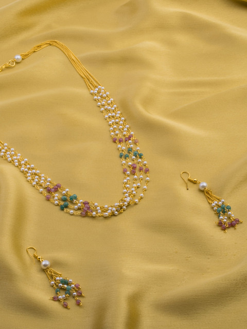 

Alankruthi Gold-Plated White & Pink Beaded Handcrafted Layered Necklace