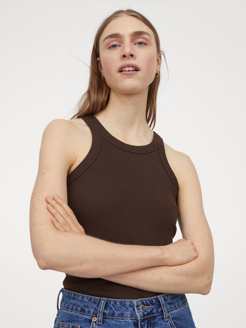 

H&M Women Coffee Brown Solid Ribbed Vest Top