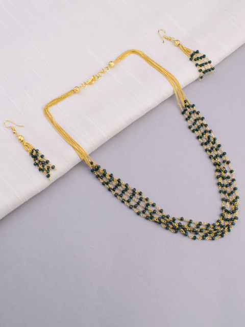 

Alankruthi Gold-Plated Green Beaded Handcrafted Layered Jewellery Set