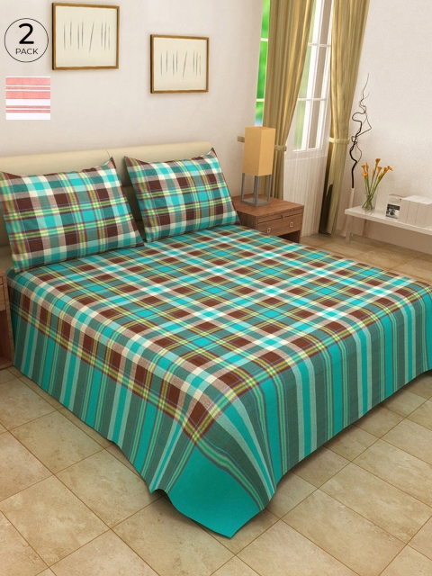 

KLOTTHE Set Of 2 Woven Design Double King Bed Covers With 4 Pillow Covers, Peach