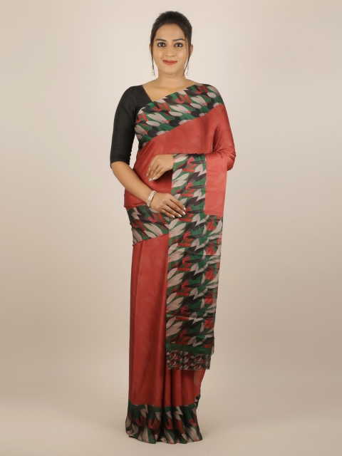

Pothys Brown & Green Poly Georgette Printed Saree