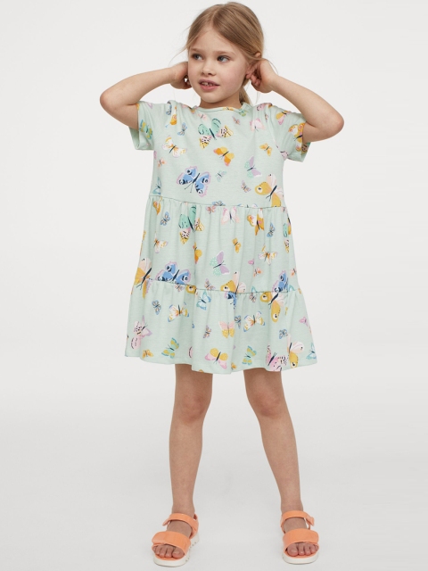 

H&M Girls Green Printed Cotton Fit & Flare Dress