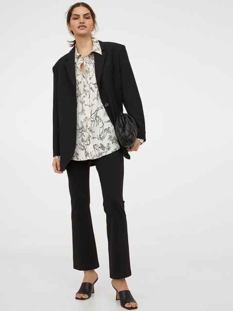 

H&M Women Off-White & Black Long-Sleeved Blouse