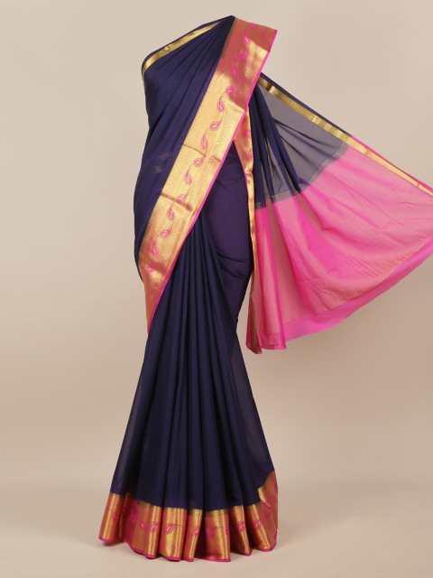 

Pothys Navy Blue Solid Poly Georgette Saree