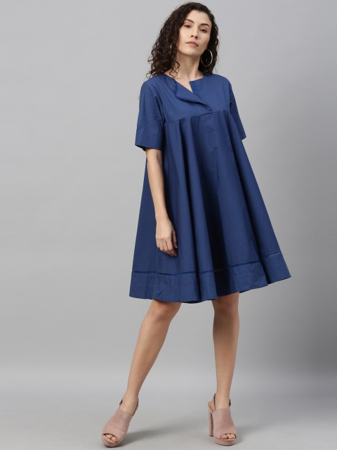 

RAREISM Women Blue Solid A-Line Dress