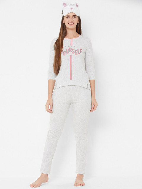 

Sweet Dreams Women Grey & Pink Printed Night suit