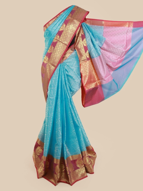 

Pothys Blue & Red Cotton Blend Woven Design Saree
