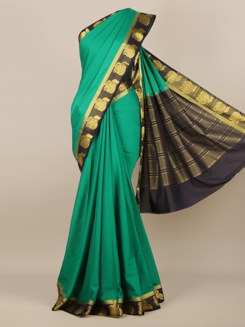 

Pothys Green Solid Poly Georgette Saree