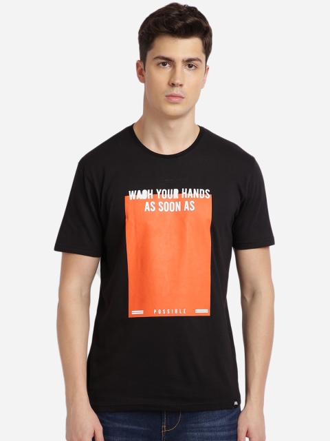 

MASH UNLIMITED Men Black & Orange Printed Round Neck T-shirt