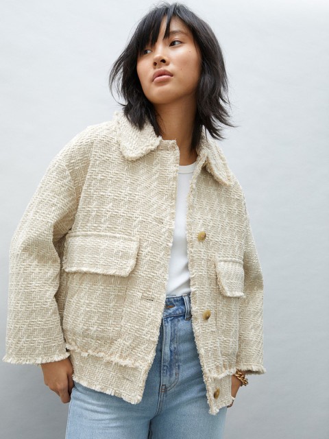

H&M Women Beige Textured-Weave Jacket