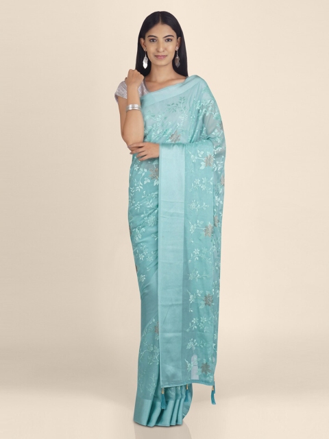 

KAJREE Sea Green Poly Chiffon Woven Design Baluchari Saree