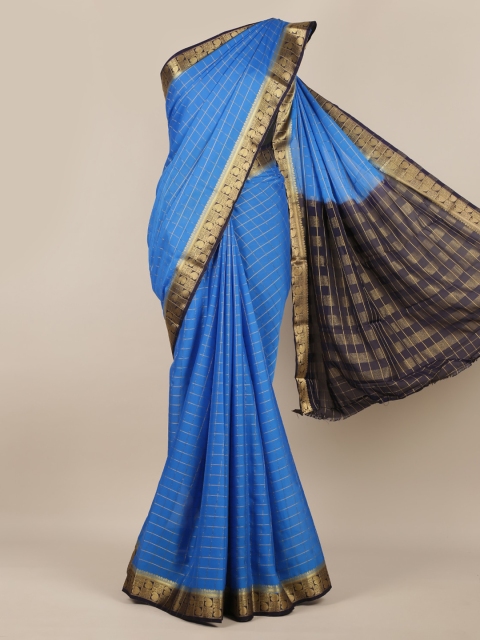 

Pothys Blue Checked Poly Georgette Saree